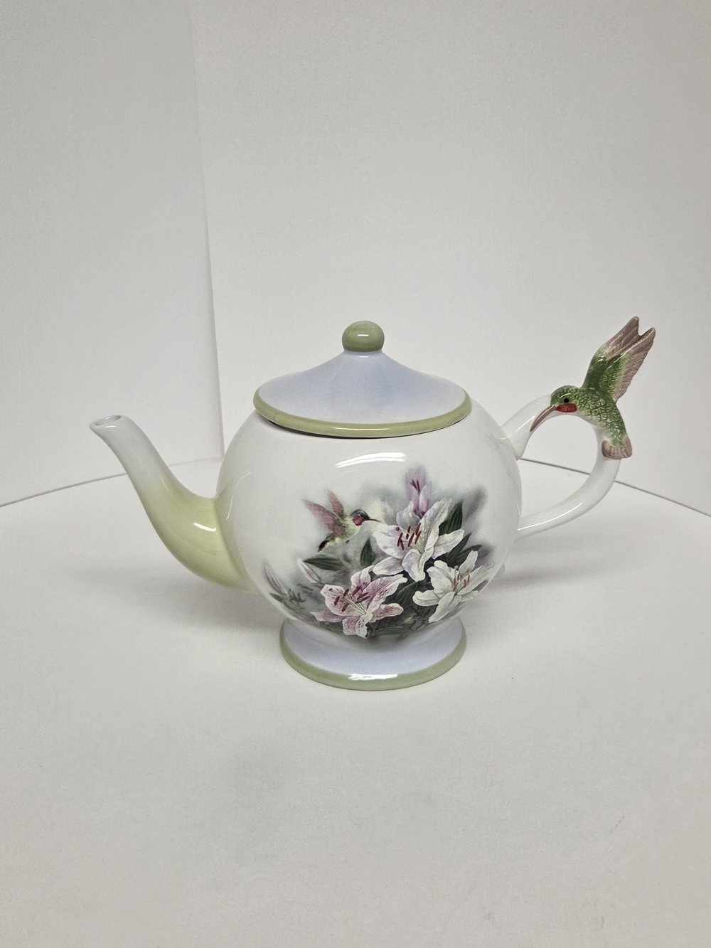 Lena Liu Hummingbird & Lilies Teleflora Ceramic Teapot Floral Bird